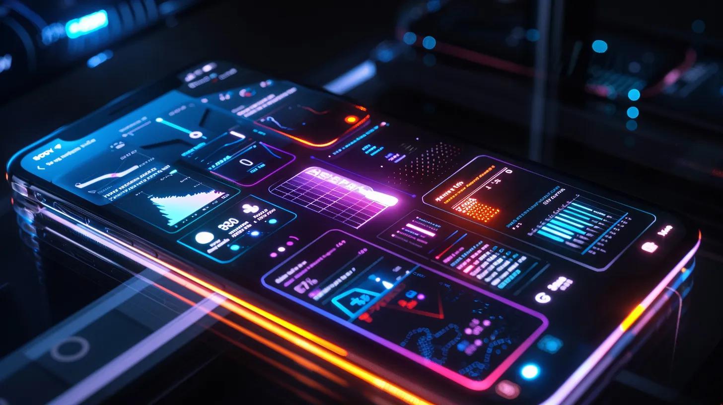 a captivating futuristic mobile app interface glows softly in a dimly lit environment, showcasing sleek design elements and intuitive voice commands, as vibrant ai-generated icons respond dynamically to user preferences.