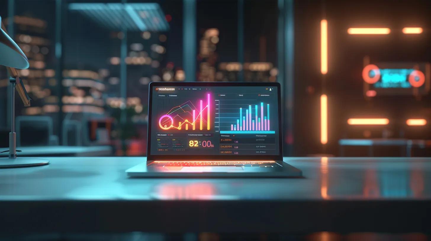 a dynamic e-commerce scene showcases a sleek, modern laptop displaying vibrant performance metrics on the screen, surrounded by elements that evoke speed and engagement, illuminated by a soft, focused light to emphasize its significance in driving online success.