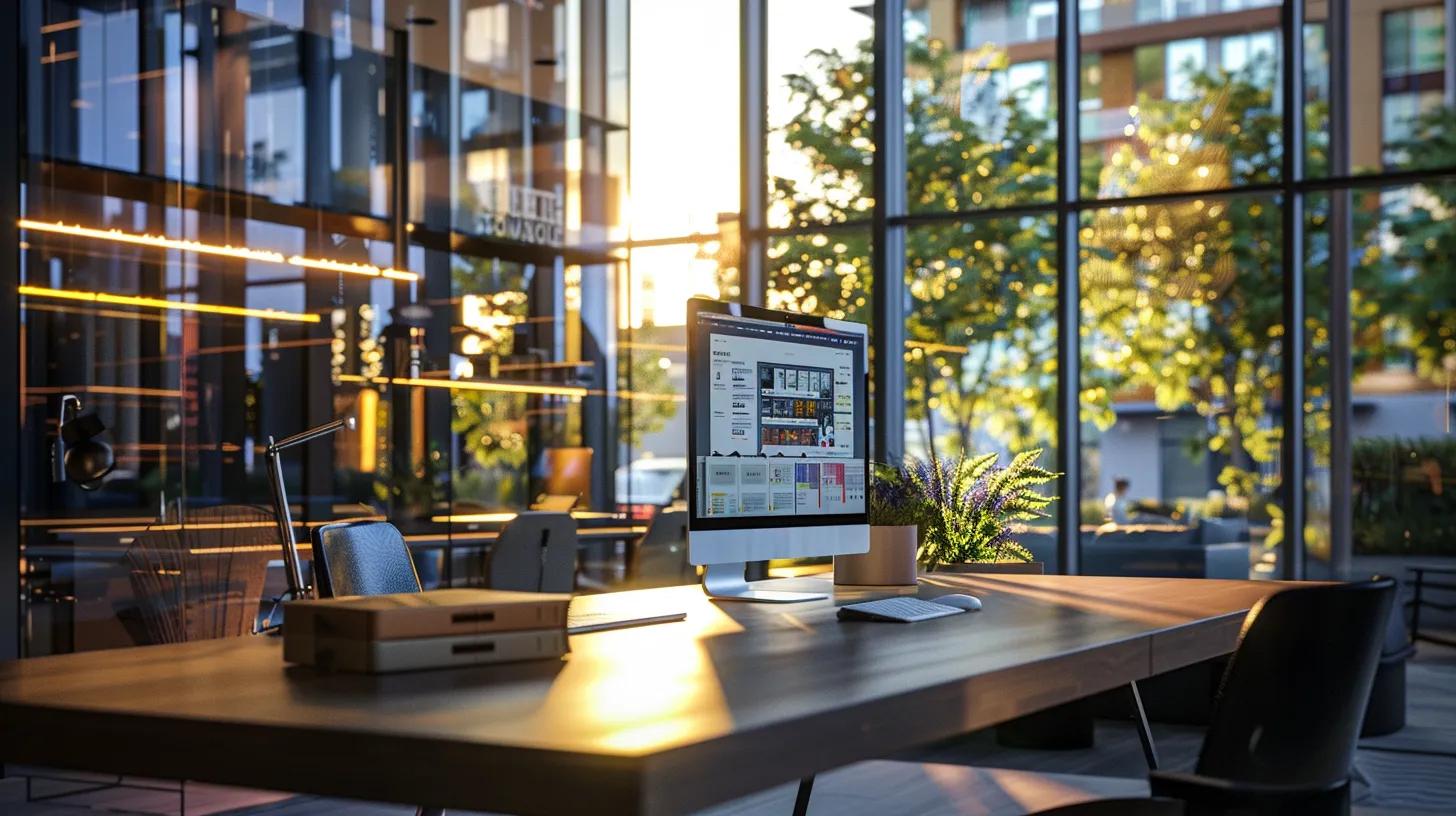 a dynamic, modern workspace showcasing a vibrant e-commerce platform dashboard on a sleek computer screen, illuminated by soft, natural light filtering through large windows, emphasizing the interconnectedness of pricing, customization, and payment processing for business success.