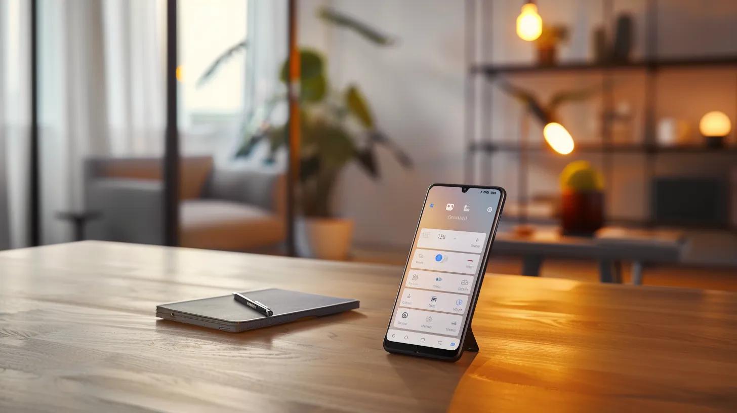 a visually captivating scene of a sleek smartphone displaying an elegantly designed app interface, showcasing intuitive navigation and responsive design against a soft-focus backdrop of a modern workspace, illuminated by warm, inviting light.