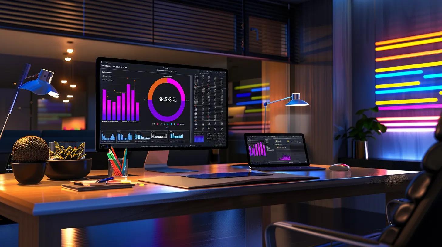 a sleek, modern office workspace features a polished desk adorned with digital marketing tools, vibrant analytics graphs on a high-resolution monitor, and an open laptop displaying a technical content strategy, all illuminated by soft, focused artificial lighting that highlights the dynamic atmosphere of strategic planning. | Day by Day Digital a sleek, modern office workspace features a polished desk adorned with digital marketing tools, vibrant analytics graphs on a high-resolution monitor, and an open laptop displaying a technical content strategy, all illuminated by soft, focused artificial lighting that highlights the dynamic atmosphere of strategic planning.