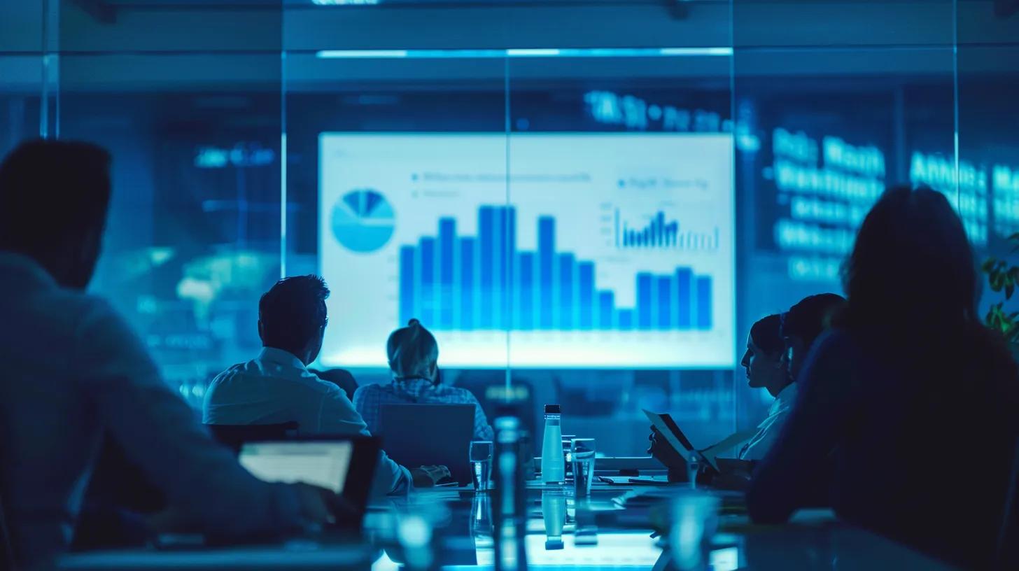 a modern conference room filled with focused professionals analyzing detailed reports and charts on a sleek digital screen, emphasizing the strategic evaluation process of ecommerce seo agencies. | Day by Day Digital a modern conference room filled with focused professionals analyzing detailed reports and charts on a sleek digital screen, emphasizing the strategic evaluation process of ecommerce seo agencies.