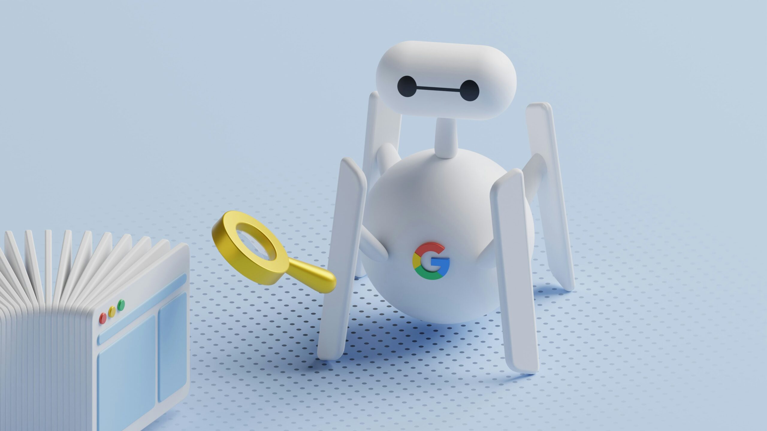 A 3D illustration of a search bot with a magnifying glass and webpage icons, symbolizing the keyword research, content creation, and optimization services offered by local SEO content marketing agencies. | Day by Day Digital A 3D illustration of a search bot with a magnifying glass and webpage icons, symbolizing the keyword research, content creation, and optimization services offered by local SEO content marketing agencies.